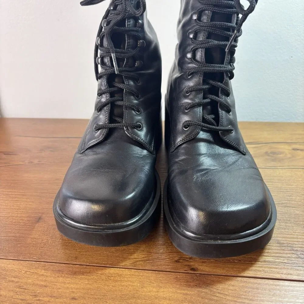 8 Vtg 90s Y2K Mister Black Leather Chunky Grunge Goth Platform Combat Boots